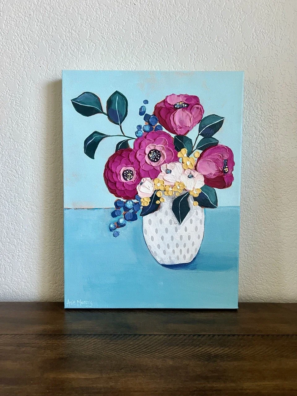 Berry Zinnias |12x16 Textured Acrylic Floral Still Life — Amie